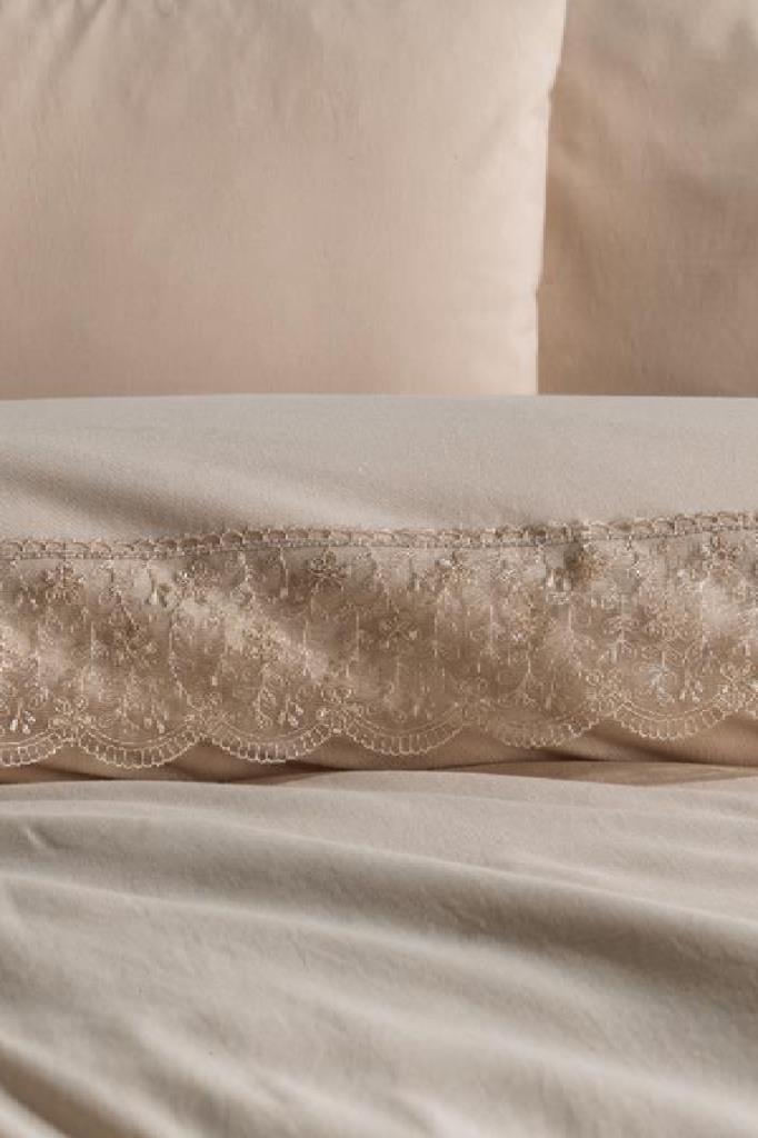 Fransız Dantelli Yonca Çeyizlik Nevresim Takımı Cappucino - 3