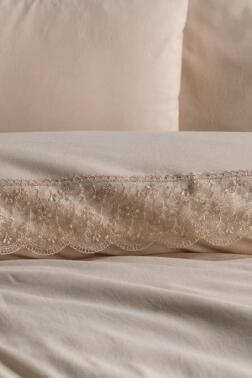 Fransız Dantelli Yonca Çeyizlik Nevresim Takımı Cappucino - 3