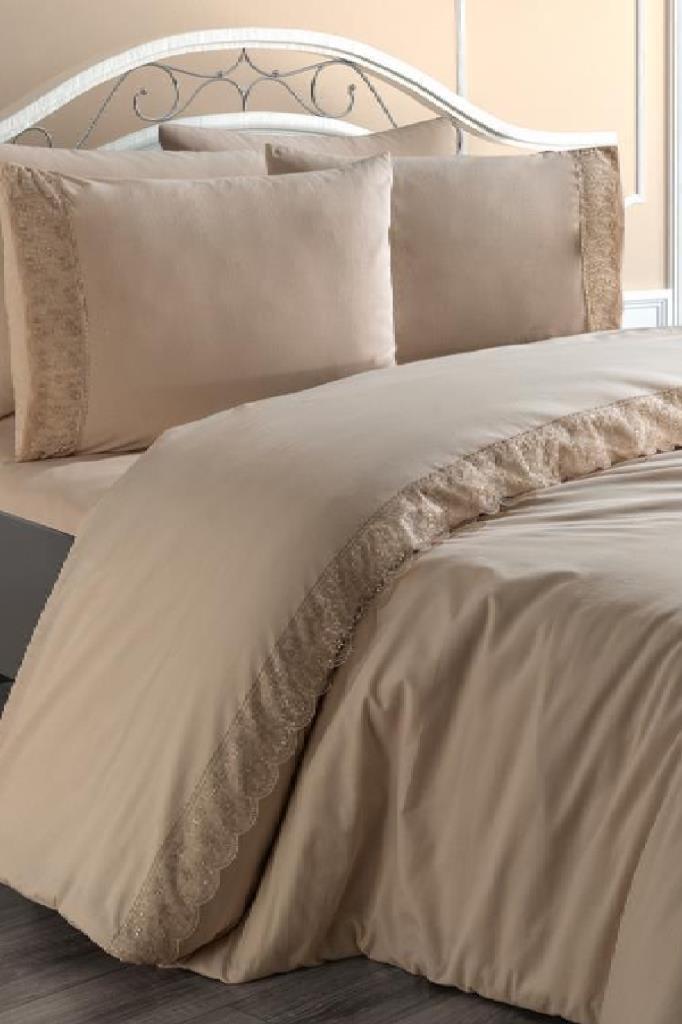 Fransız Dantelli Yonca Çeyizlik Nevresim Takımı Cappucino - 1