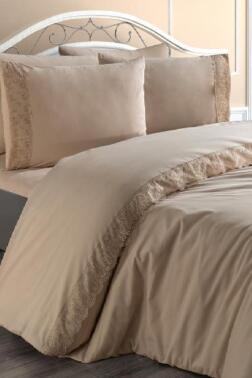 Fransız Dantelli Yonca Çeyizlik Nevresim Takımı Cappucino - 1