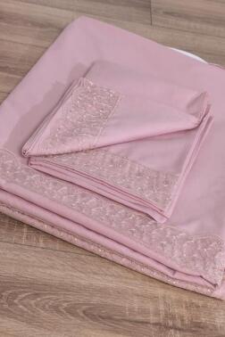 Fransız Dantelli Yonca Çeyizlik Nevresim Takımı Pudra - 4