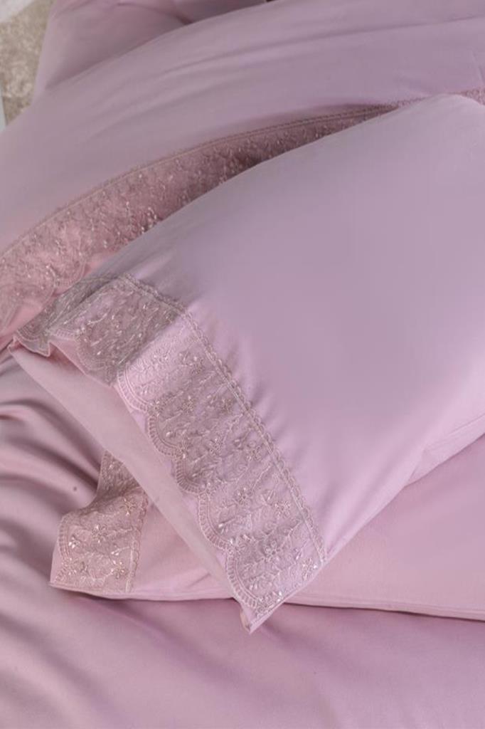 Fransız Dantelli Yonca Çeyizlik Nevresim Takımı Pudra - 3