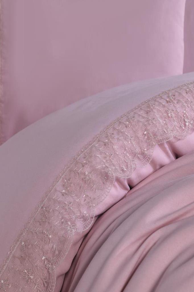 Fransız Dantelli Yonca Çeyizlik Nevresim Takımı Pudra - 2