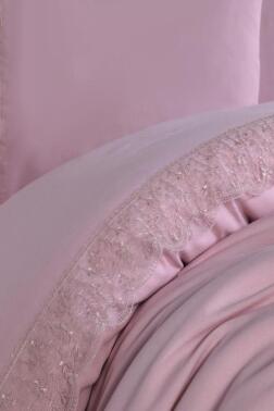 Fransız Dantelli Yonca Çeyizlik Nevresim Takımı Pudra - 2