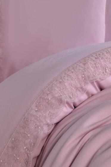 Fransız Dantelli Yonca Çeyizlik Nevresim Takımı Pudra - Çeyiz Diyarı (1)