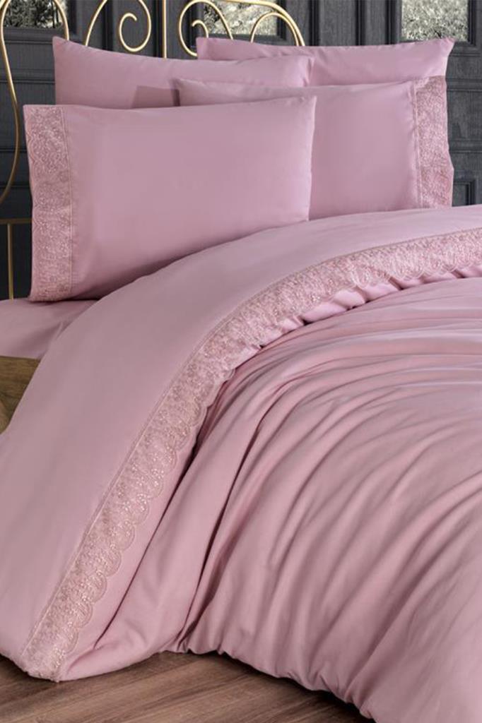 Fransız Dantelli Yonca Çeyizlik Nevresim Takımı Pudra - 1