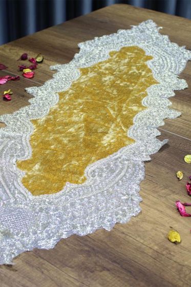 Fransız Güpürlü Ada Kadife Runner - 8 Renk - Çeyiz Diyarı (1)