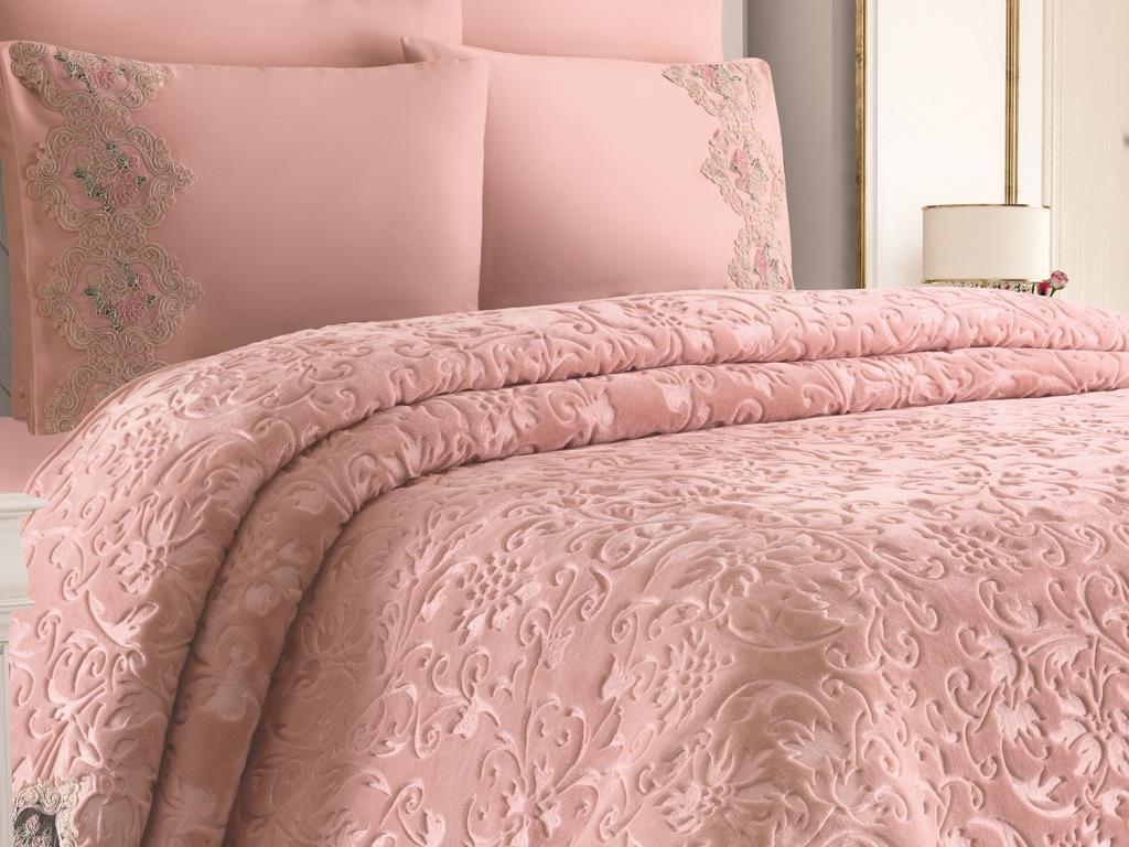 Fransız Güpürlü Adriana Battaniye Takımı Pudra - 2