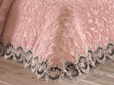 Fransız Güpürlü Adriana Battaniye Takımı Pudra - 3