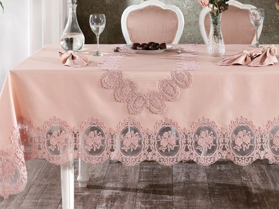 Fransız Güpürlü Deste Masa Örtüsü Takımı 26 Parça - Çeyiz Diyarı
