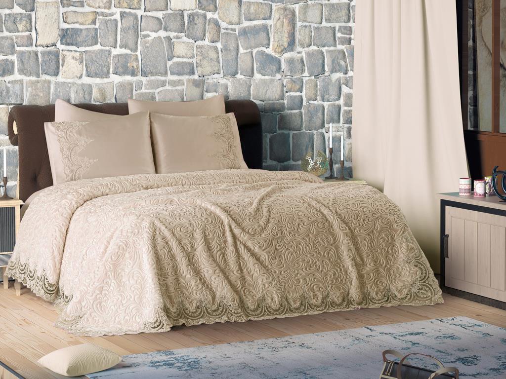 Fransız Güpürlü Elit Battaniye Takımı Bej - 1