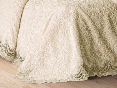 Fransız Güpürlü Elit Battaniye Takımı Bej - 3