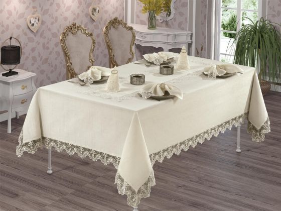 Fransız Güpürlü Fulya Dantel Yemek Takımı - 26 Parça - Çeyiz Diyarı