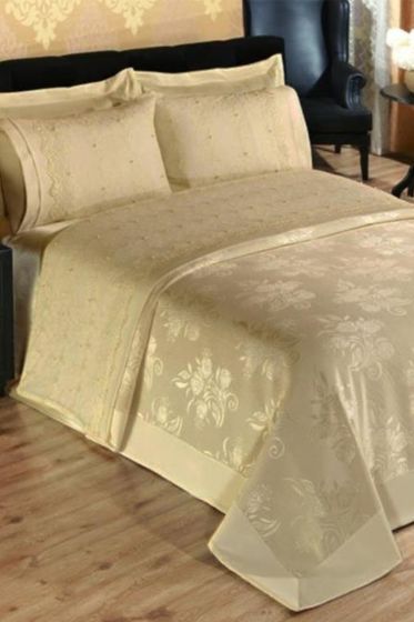 Fransız Güpürlü İncili Pike Seti 3 Parça Cappucino - Çeyiz Diyarı