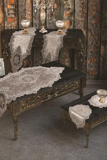 Fransız Güpürlü Kadife Elit Salon Takımı 5 Parça Gri - Çeyiz Diyarı