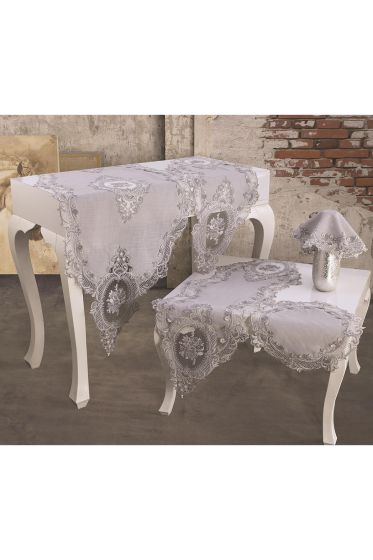 Fransız Güpürlü Kadife Elit Salon Takımı 5 Parça Gri - Çeyiz Diyarı (1)