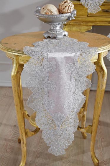 Fransız Güpürlü Kadife Royal Salon Takımı 5 Parça Gri - Çeyiz Diyarı (1)