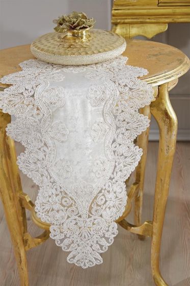 Fransız Güpürlü Kadife Royal Salon Takımı 5 Parça Krem - Çeyiz Diyarı (1)