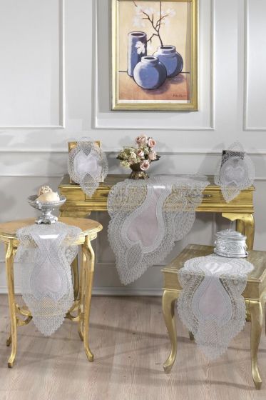 Fransız Güpürlü Kadife Yağmur Salon Takımı 5 Parça Gri - Çeyiz Diyarı
