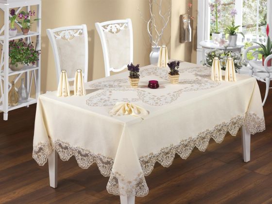 Fransız Güpürlü Kumsal Dantel Yemek Takımı - 25 Parça - Çeyiz Diyarı