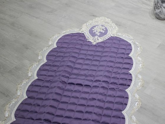 Fransız Güpürlü Minel Kapitoneli Kadife Seccade Lila - Çeyiz Diyarı