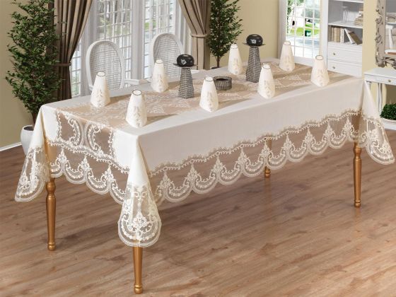 Fransız Güpürlü Mısra Dantel Yemek Takımı - 25 Parça - Çeyiz Diyarı