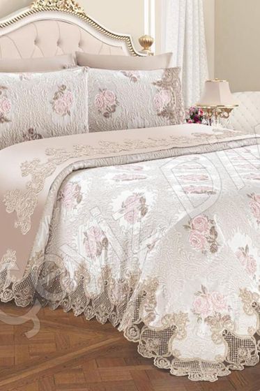 Fransız Güpürlü Roseart Pike Takımı Bej - Çeyiz Diyarı