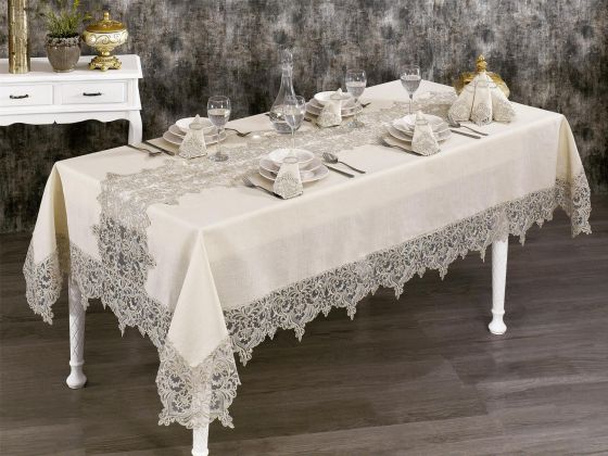 Fransız Güpürlü Saray Dantel Yemek Takımı - 25 Parça - Çeyiz Diyarı