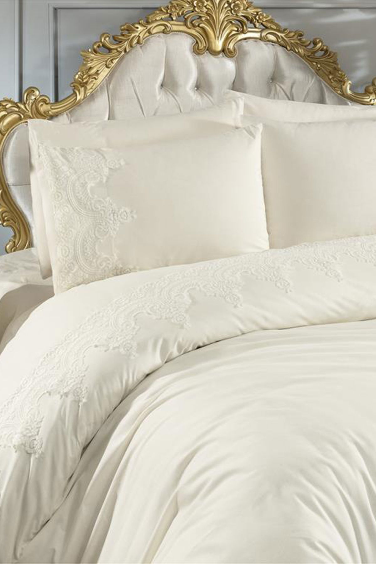 Fransız Güpürlü Sultans Nevresim Takımı Krem - 2