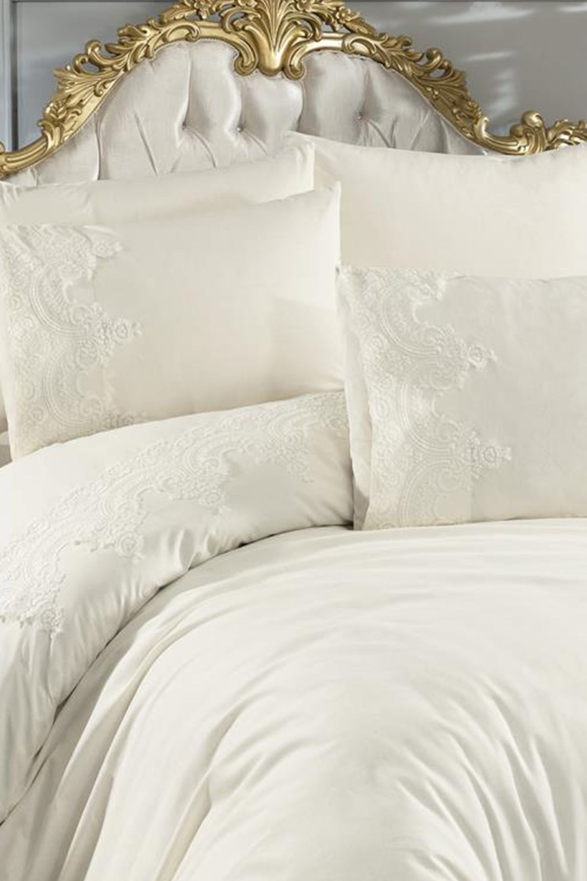 Fransız Güpürlü Sultans Nevresim Takımı Krem - 4