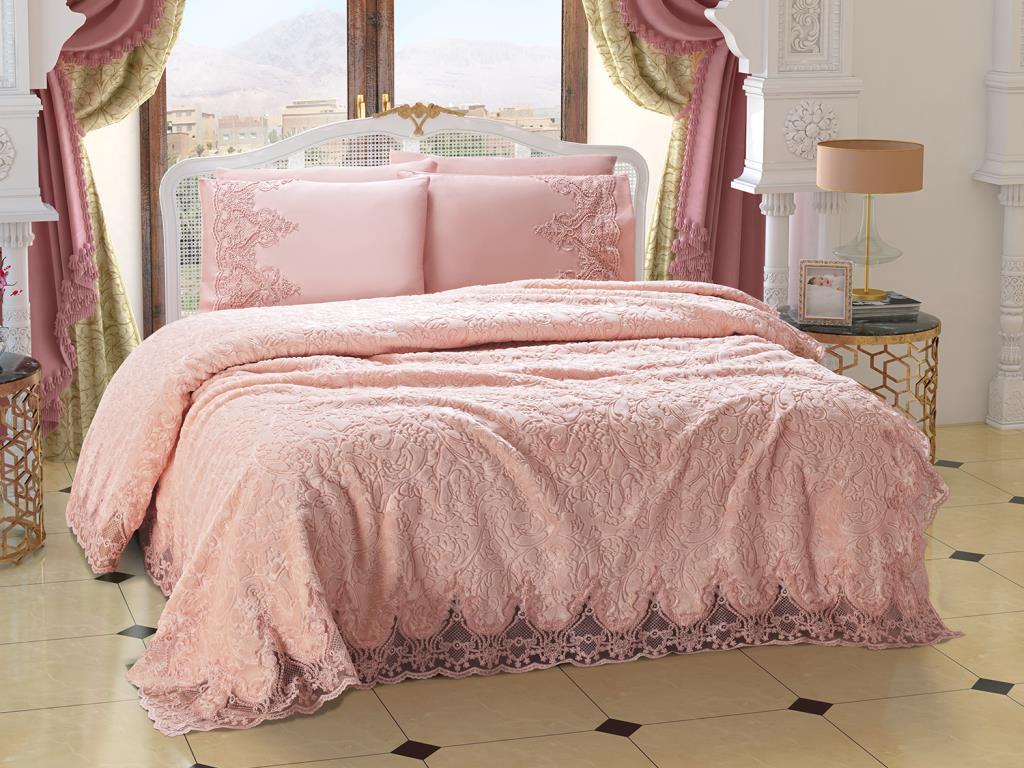 Fransız Güpürlü Venedik Battaniye Takımı Pudra - 1