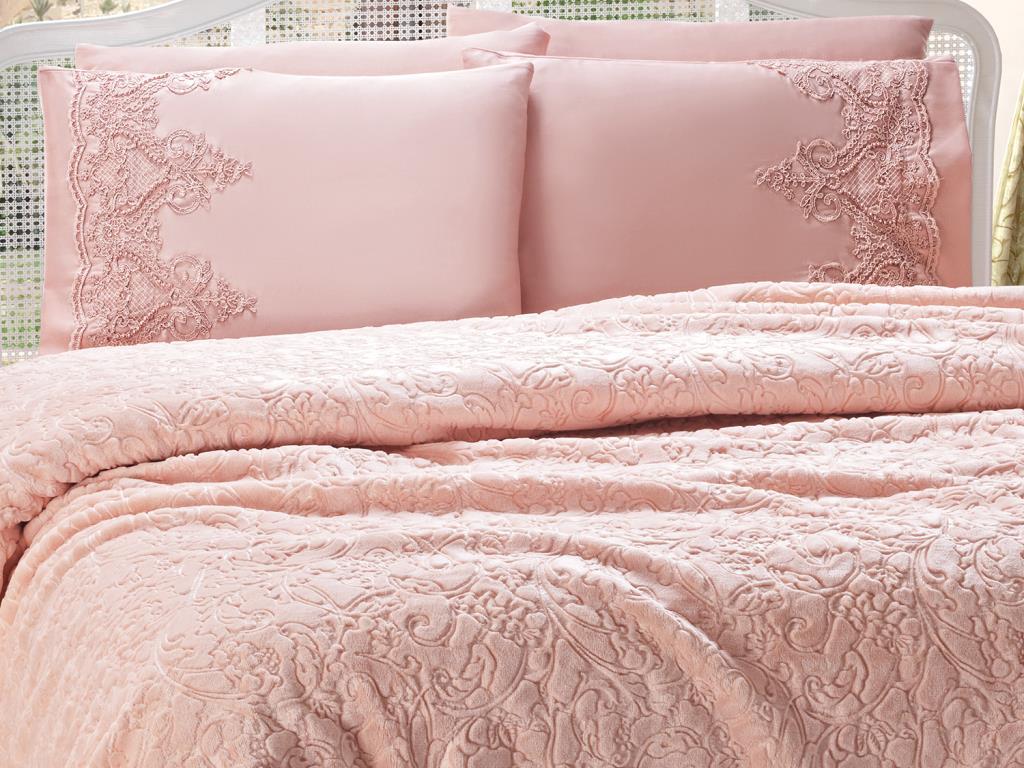 Fransız Güpürlü Venedik Battaniye Takımı Pudra - 2