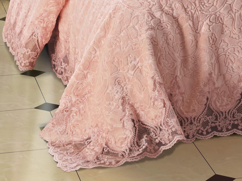 Fransız Güpürlü Venedik Battaniye Takımı Pudra - 3