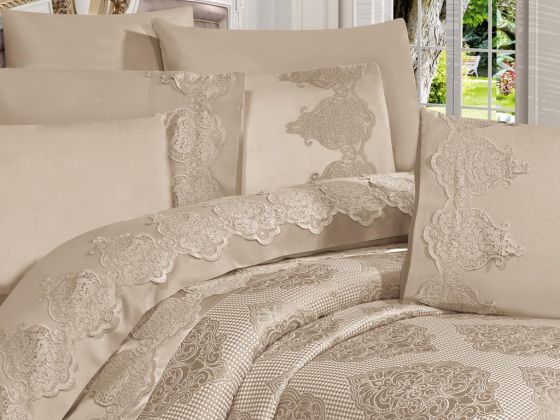 Garden Pamuklu Dantelli Pike Takımı Cappucino - Çeyiz Diyarı (1)