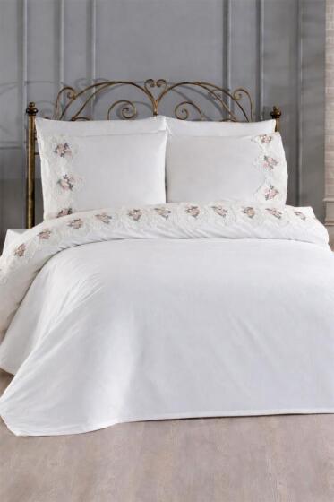 Gardenlove Nakışlı 6 Parça Nevresim Takımı Krem - Çeyiz Diyarı