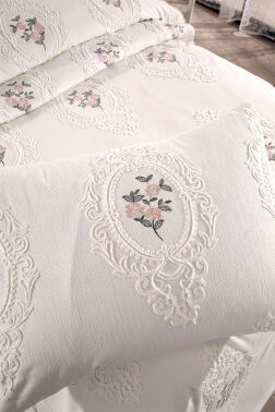 Gardenlove Nakışlı Şönil 2 Parça Tek Kişilik Yatak Örtüsü Krem - 6