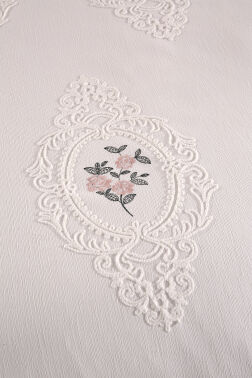 Gardenlove Nakışlı Şönil 2 Parça Tek Kişilik Yatak Örtüsü Krem - 2