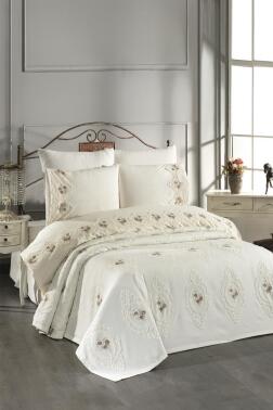 Gardenlove Nakışlı Şönil 7 Parça Gelin Seti Bej - 1