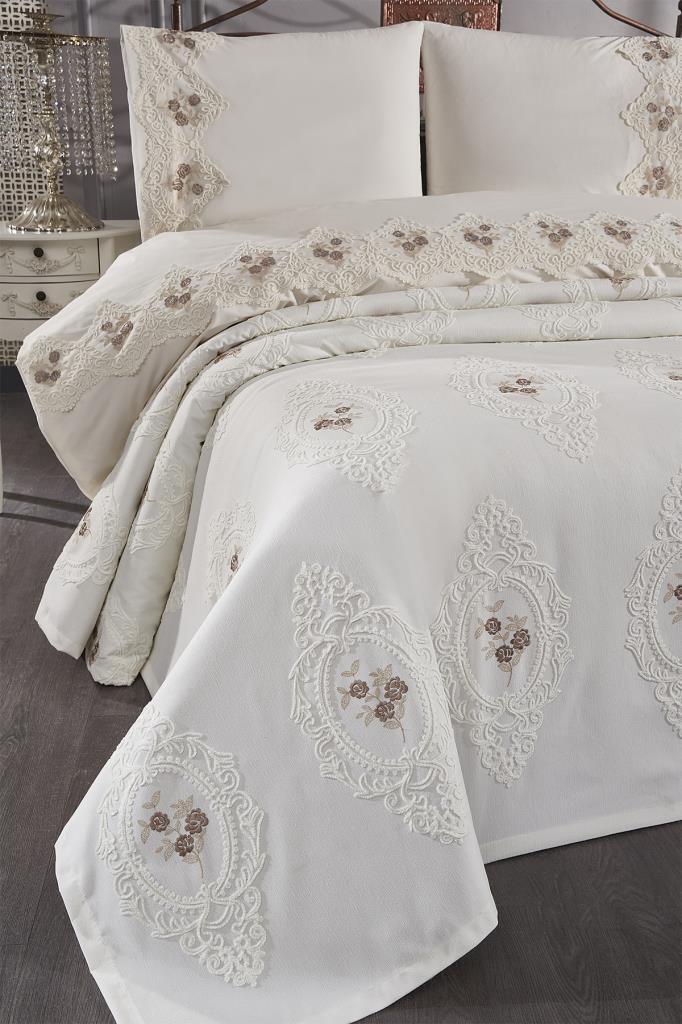 Gardenlove Nakışlı Şönil 7 Parça Gelin Seti Bej - 2