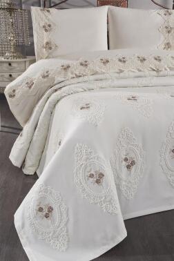 Gardenlove Nakışlı Şönil 7 Parça Gelin Seti Bej - 2