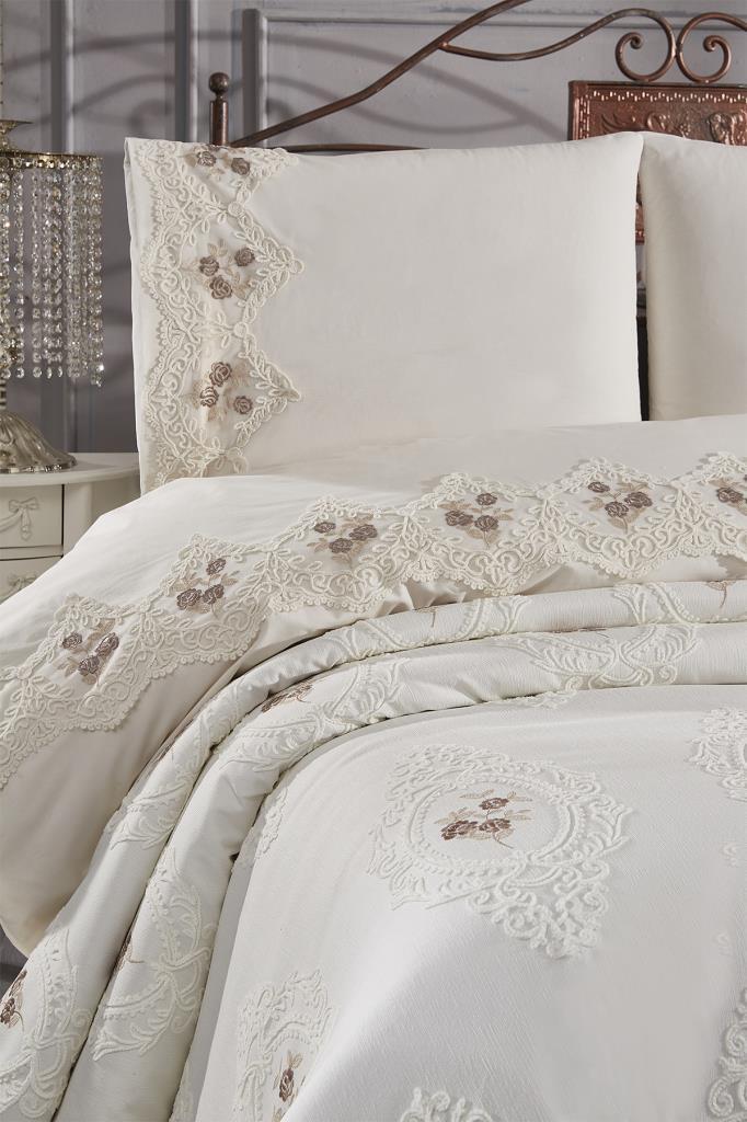 Gardenlove Nakışlı Şönil 7 Parça Gelin Seti Bej - 3