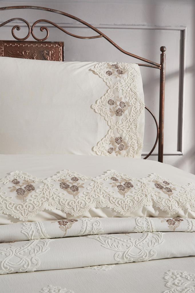 Gardenlove Nakışlı Şönil 7 Parça Gelin Seti Bej - 4