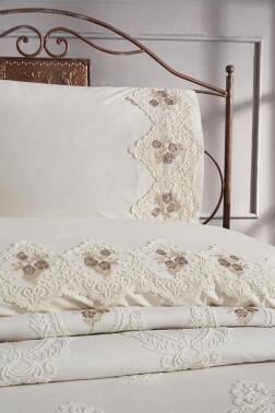 Gardenlove Nakışlı Şönil 7 Parça Gelin Seti Bej - 4