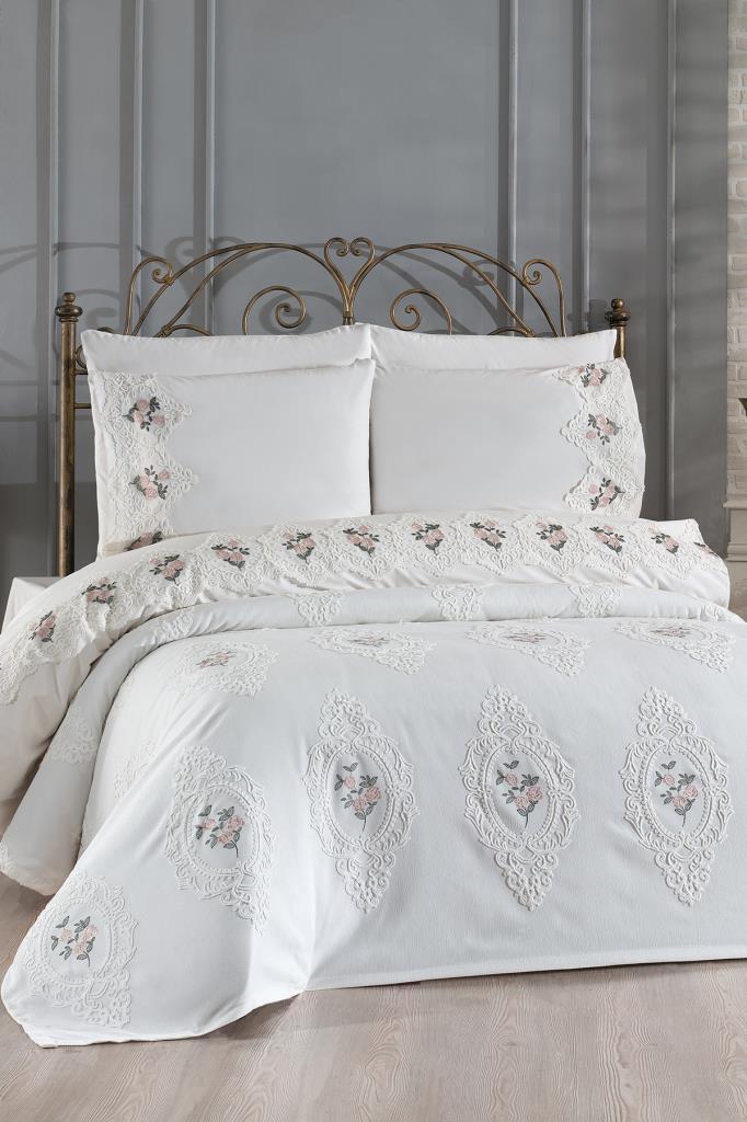 Gardenlove Nakışlı Şönil 7 Parça Gelin Seti Krem - 1