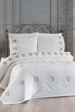 Gardenlove Nakışlı Şönil 7 Parça Gelin Seti Krem - 1