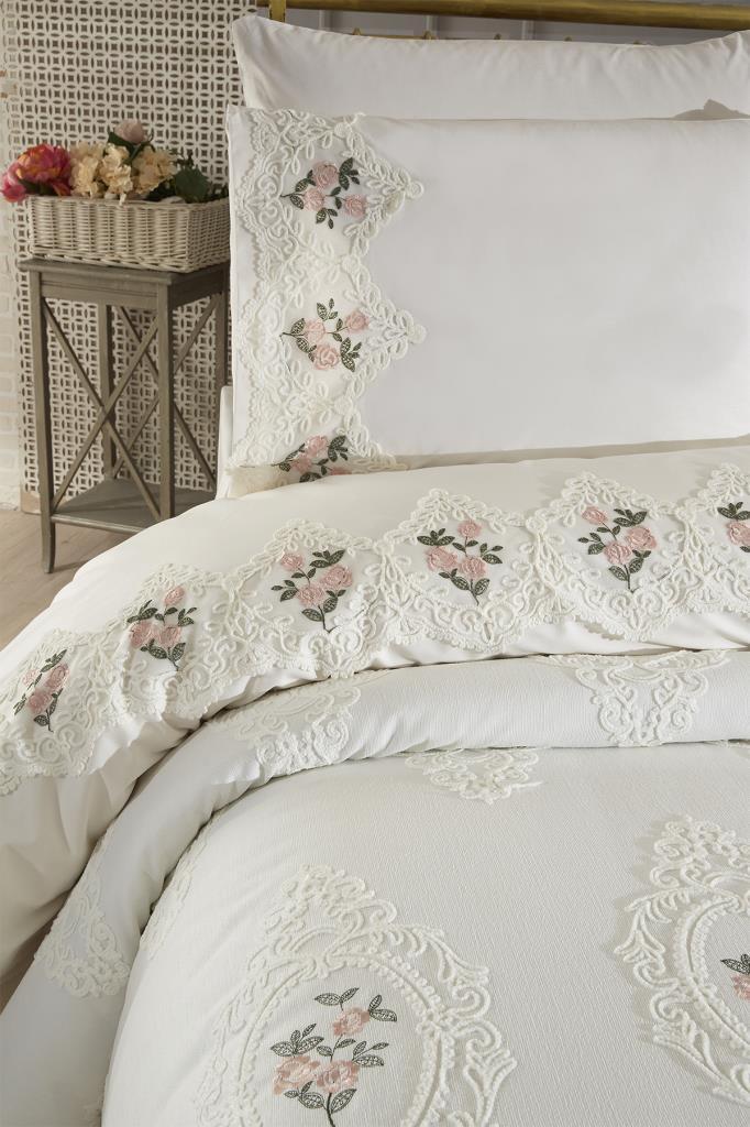 Gardenlove Nakışlı Şönil 7 Parça Gelin Seti Krem - 5