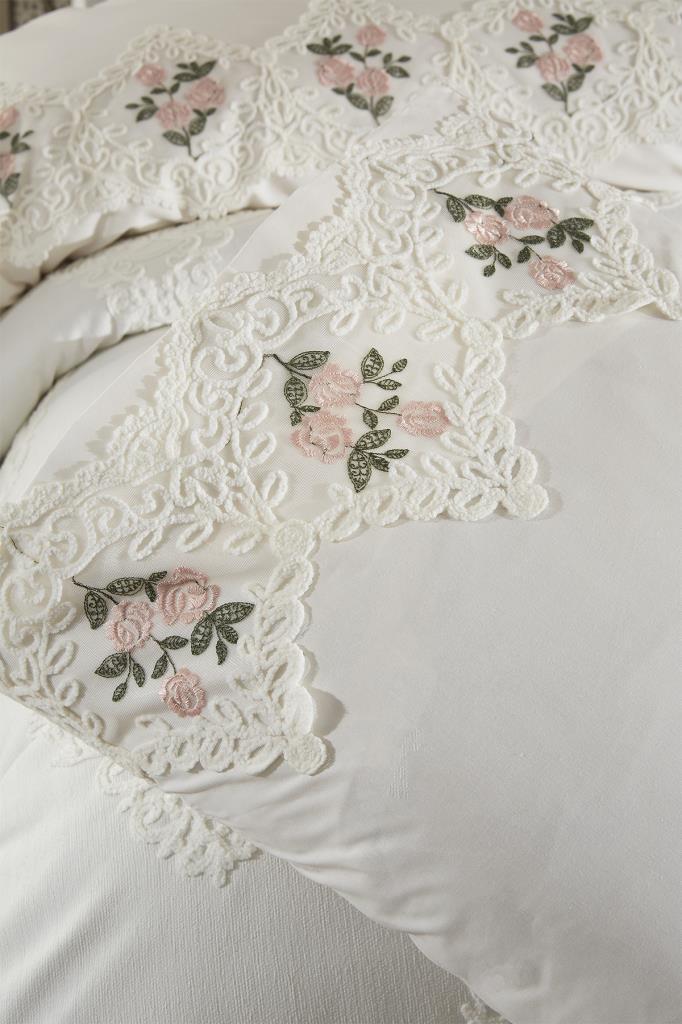 Gardenlove Nakışlı Şönil 7 Parça Gelin Seti Krem - 6