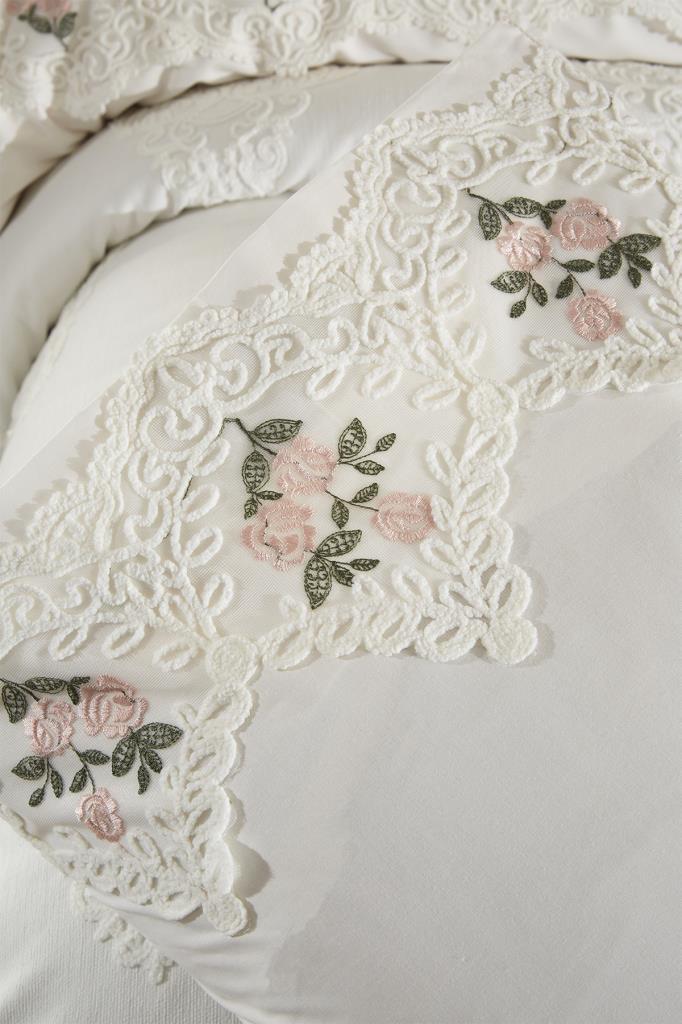 Gardenlove Nakışlı Şönil 7 Parça Gelin Seti Krem - 7