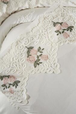 Gardenlove Nakışlı Şönil 7 Parça Gelin Seti Krem - 7