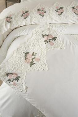 Gardenlove Nakışlı Şönil 7 Parça Gelin Seti Krem - 8
